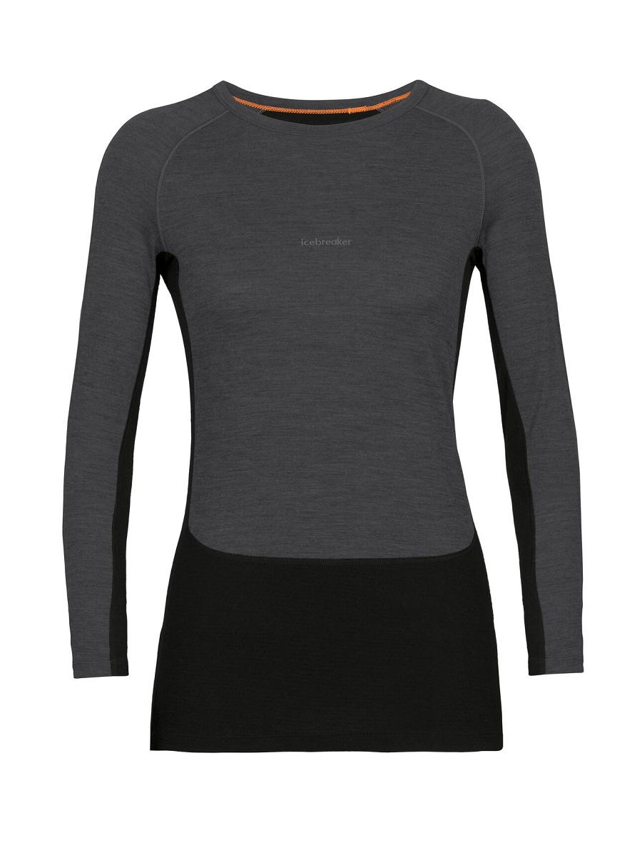 Jet Heather / Black Women's Icebreaker 200 ZoneKnit™ Merino Long Sleeve Crewe Base Layers | USA 1850QMAZ